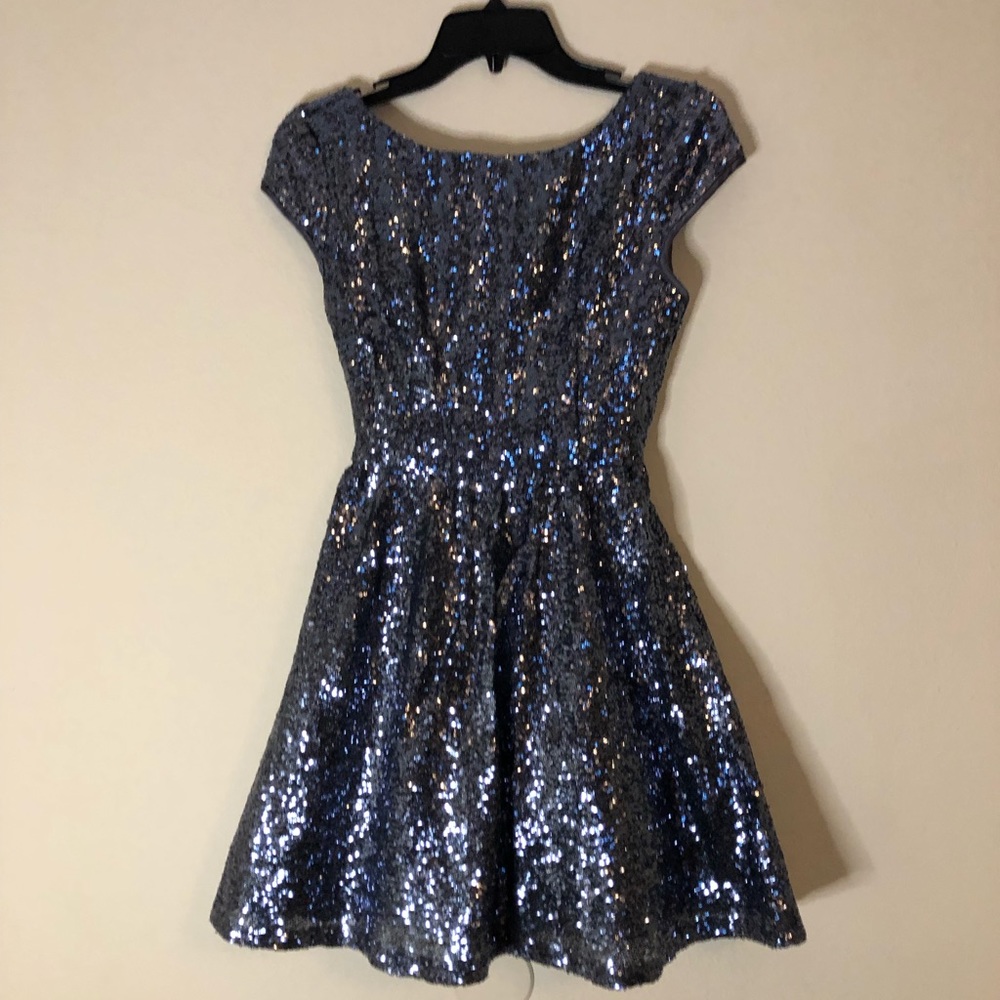 B Darlin Charcoal Gray Sequined Mini After Five/Cocktail Dress